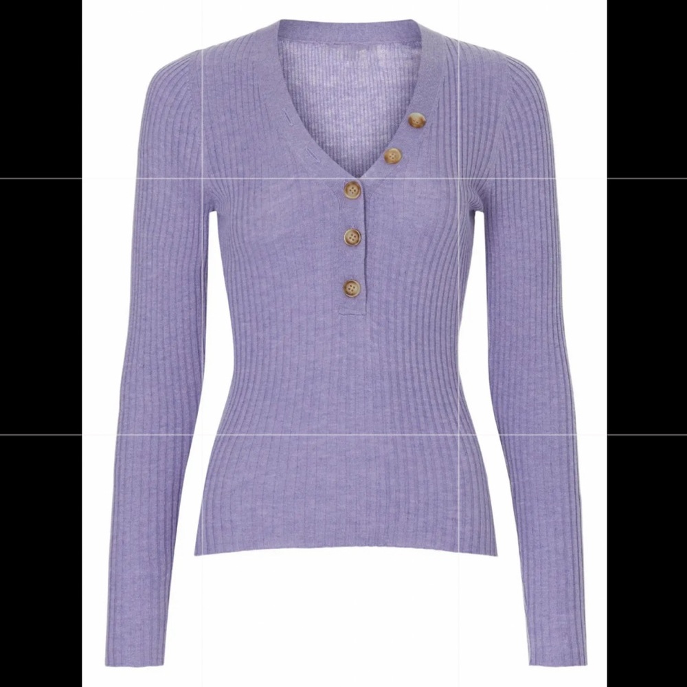 Derek Lam Collective Purple Henley Vneck Sweater Pre owned Size Small